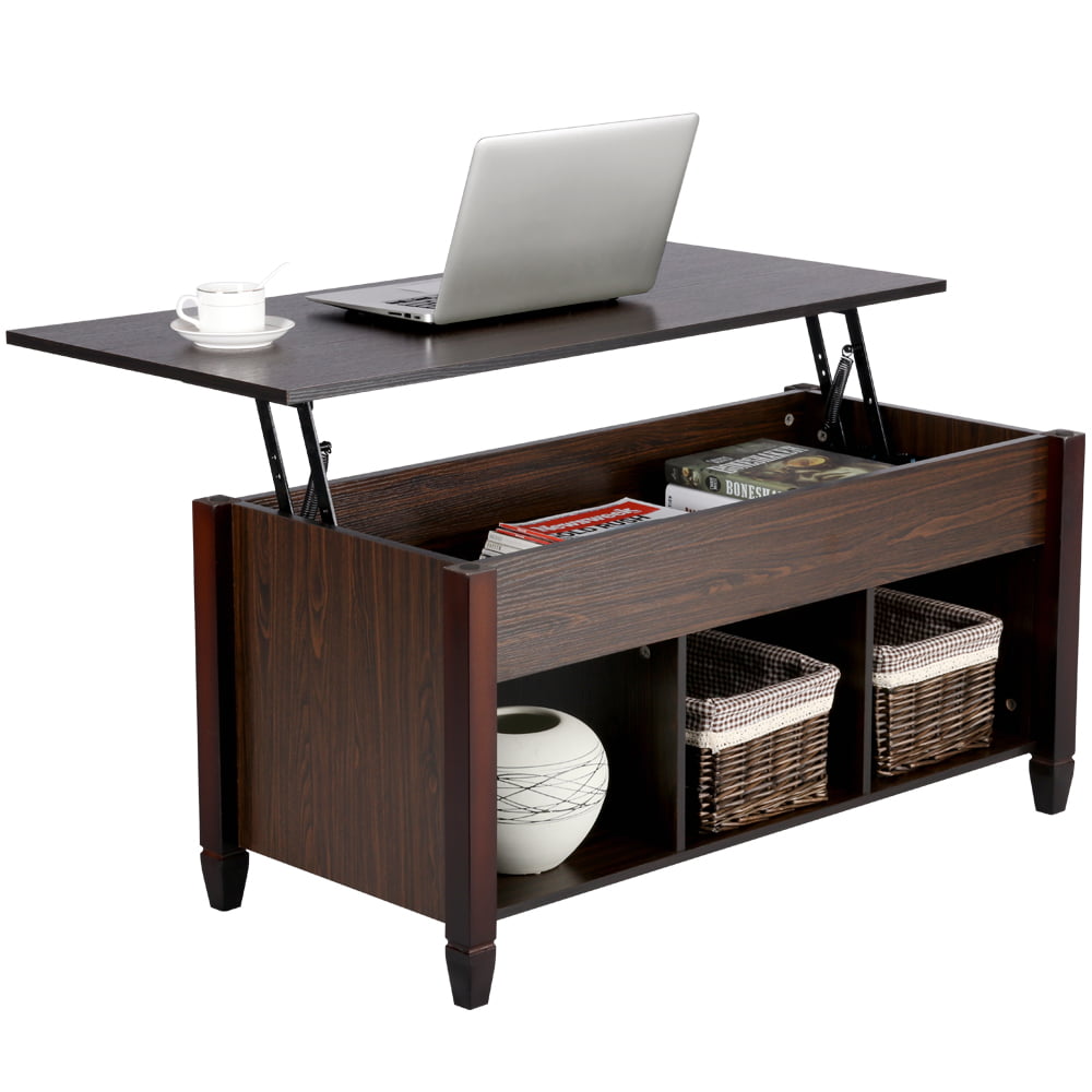Alden Design 41″ Lift Top Coffee Table with 3 Storage Compartments. Espresso