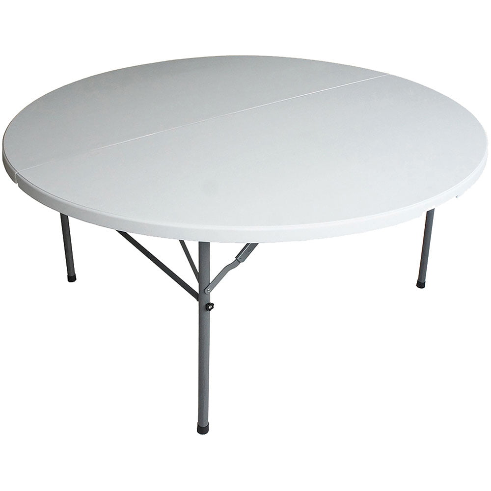 Plastic Development Group 5 Foot Fold In Half Round Folding Banquet Table. White