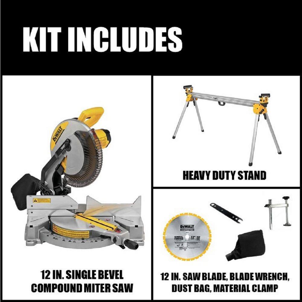 DEWALT DWS715W723 15 Amp Corded 12 in. Compound Single Bevel Miter Saw and Heavy Duty Miter Saw Stand