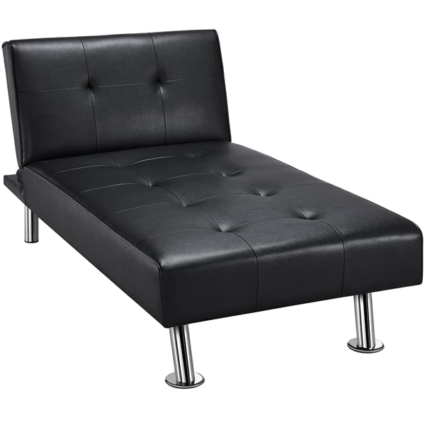 Easyfashion Convertible Faux Leather Futon Chaise Lounge. Black