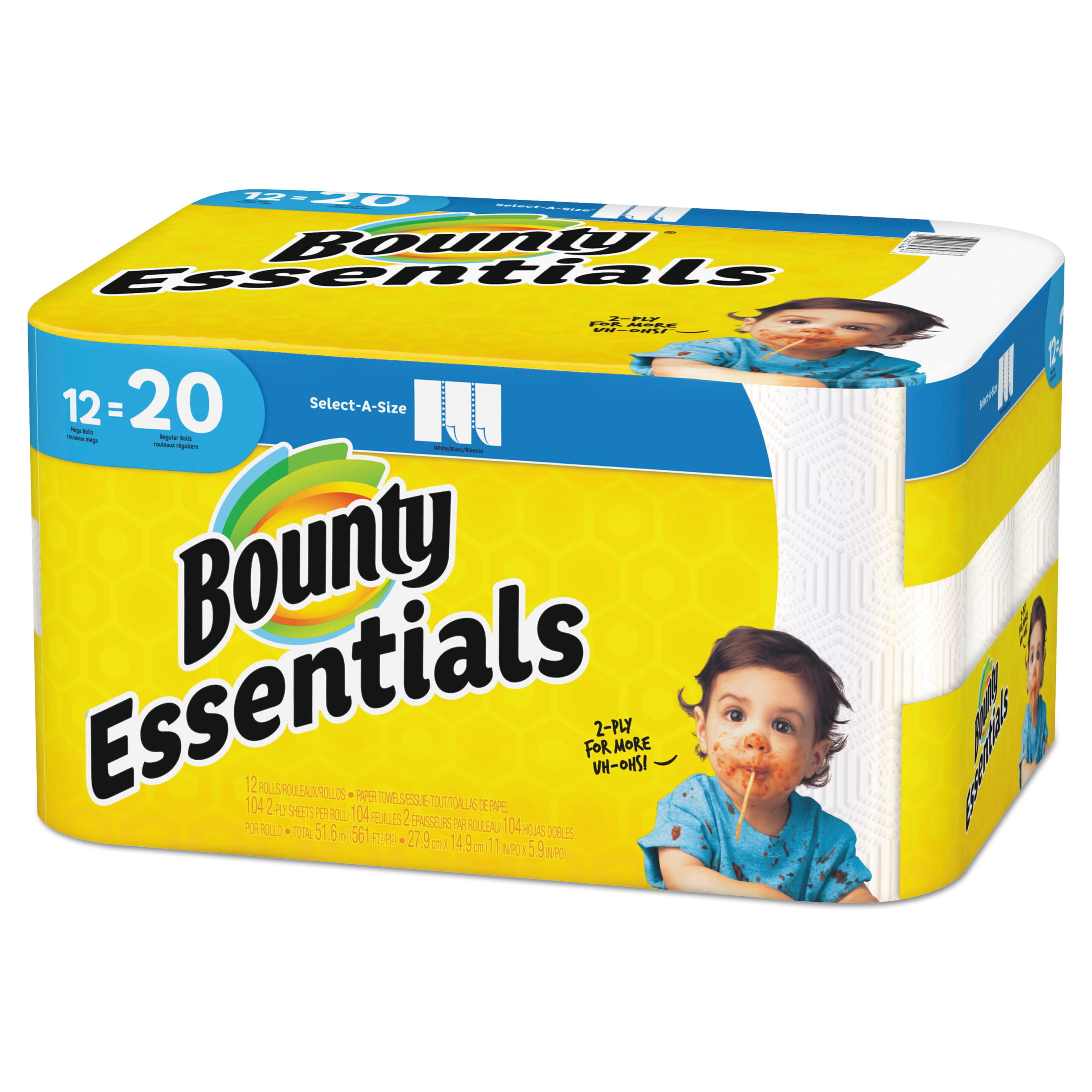 Bounty Essentials Paper Towels. 12 Mega Rolls. Select-A-Size
