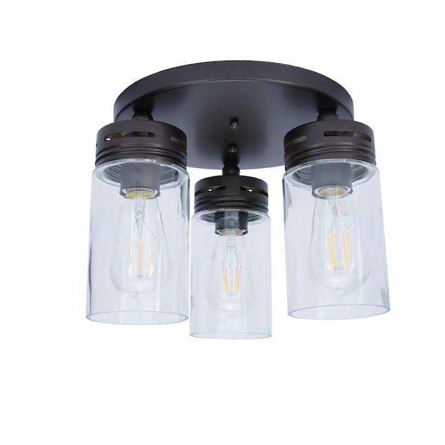 allen + roth  Vallymede 3-Light 12-in Aged Bronze Incandescent Flush Mount Light