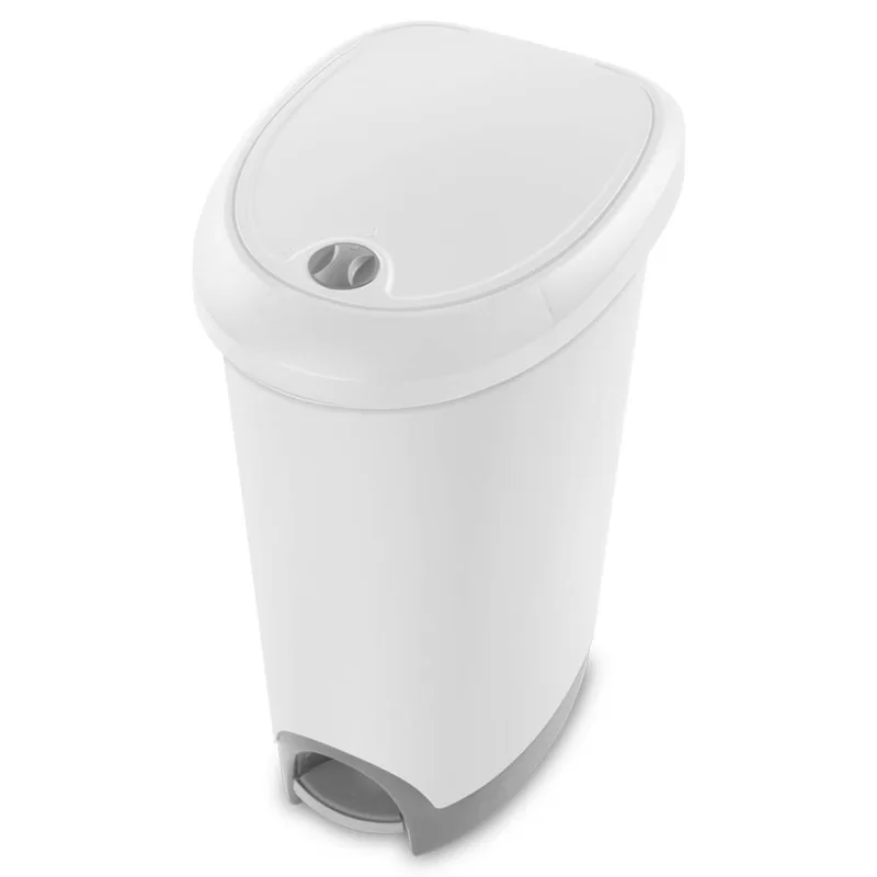 Sterilite 10738002 12.6 Gallon Locking StepOn Wastebasket. White Lid & Base w/ Titanium Pedal & Lock. 2-Pack
