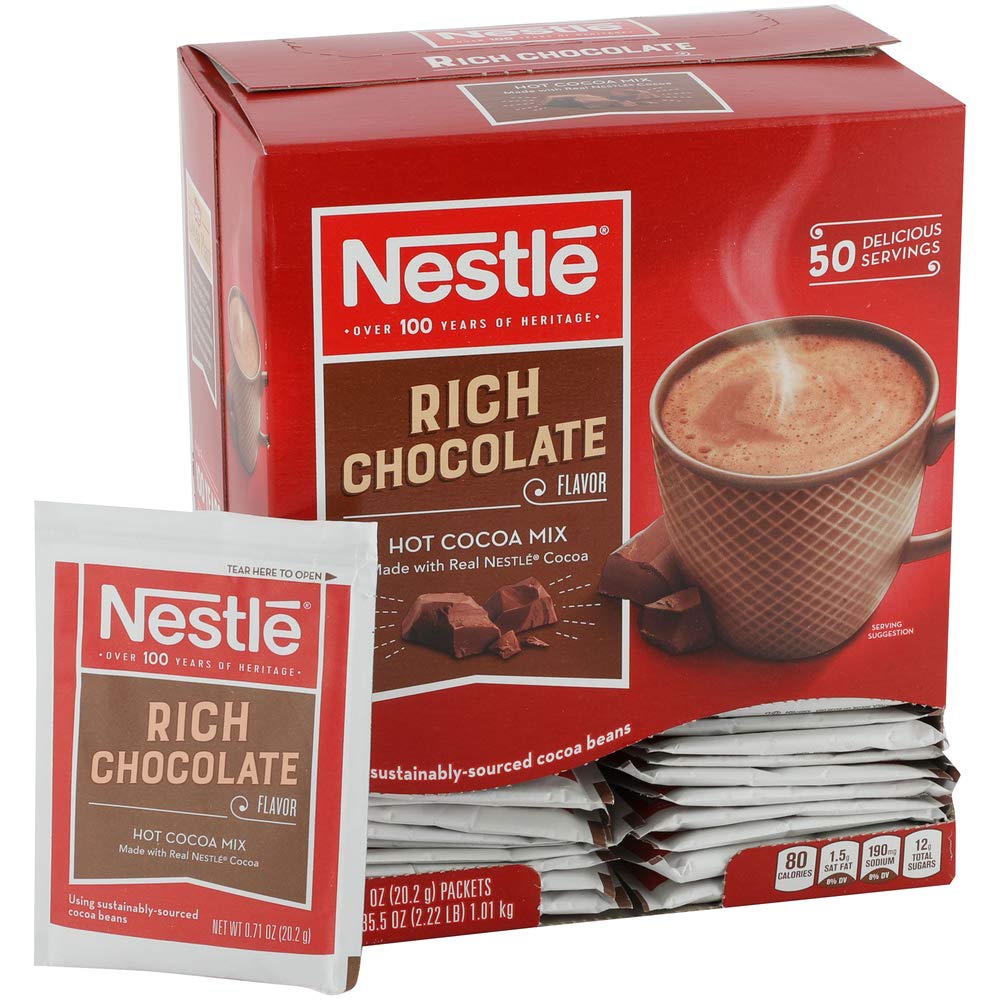 Nestle Hot Cocoa Mix. Rich Chocolate. 50 Count. Rich hot chocolate. Premium hot chocolate. single serve. individual sachets