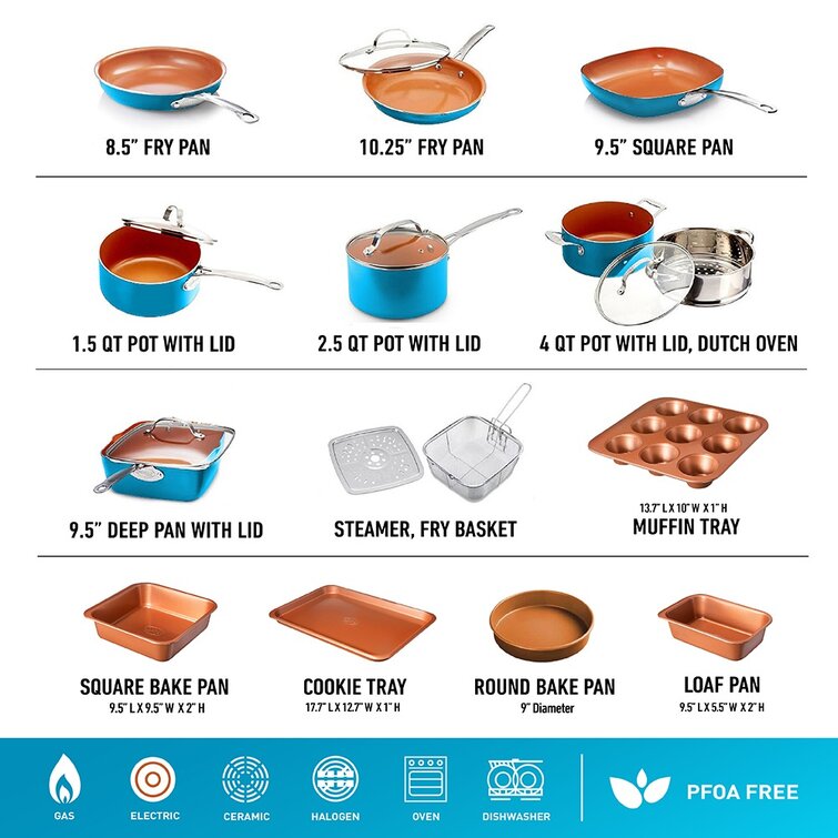 Gotham Steel Original Copper 20 Pieces Ceramic Non Stick Cookware Set with Bakeware