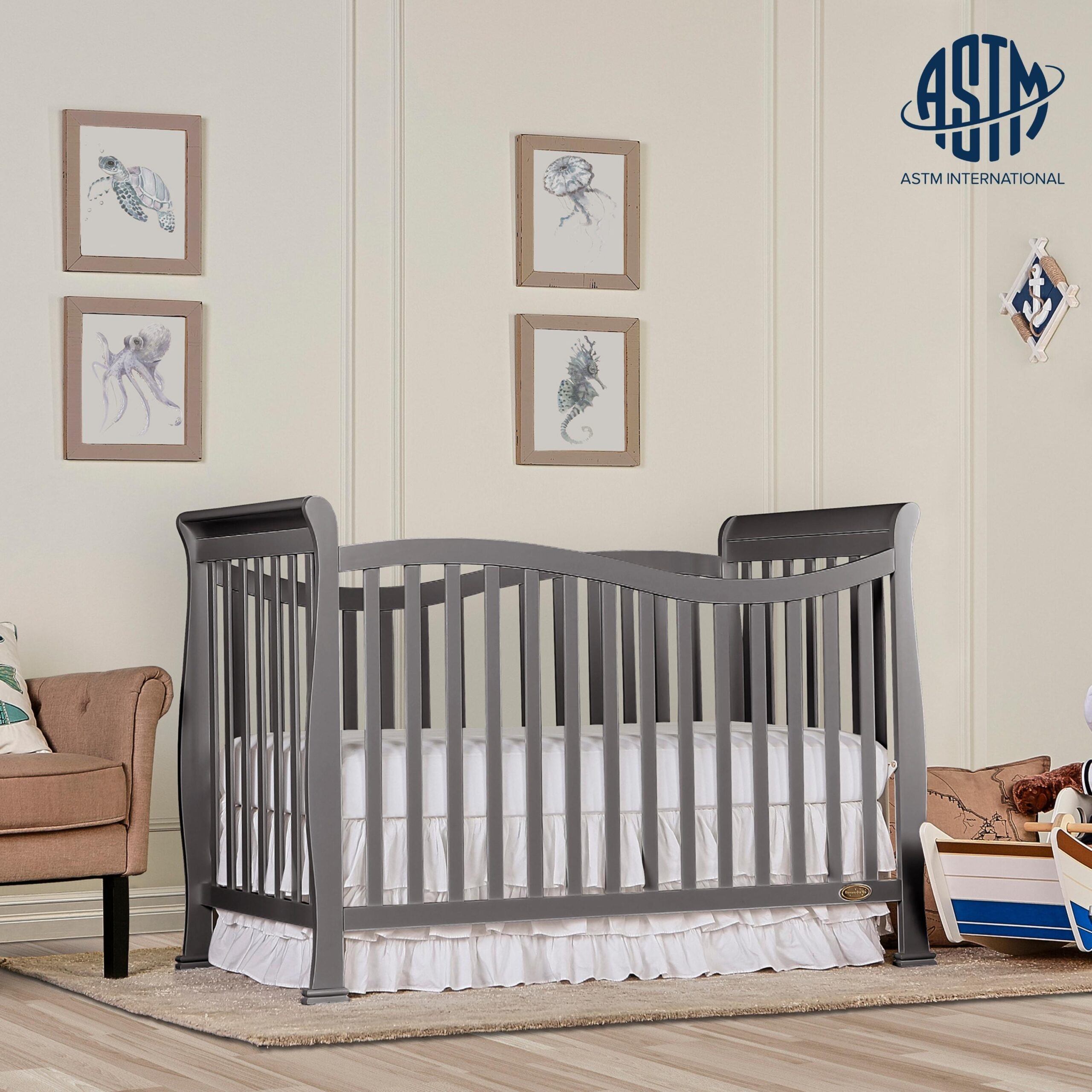 Dream On Me Violet 7 in 1 Convertible Life Style Crib in Storm Grey