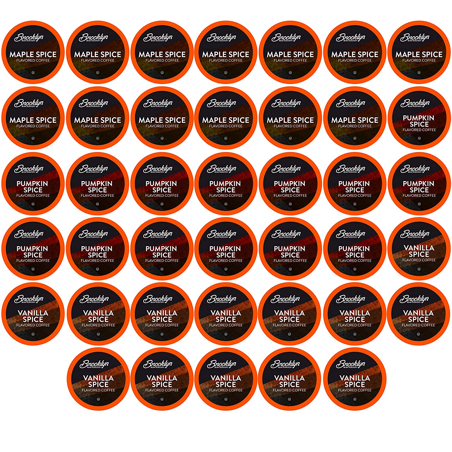 Brooklyn Beans Roastery Coffee Pods. Fall Flavored Variety Pack Sampler. (Pumpkin. Maple. Vanilla) Compatible with 2.0 Keurig K Cup Brewers. 40 Count