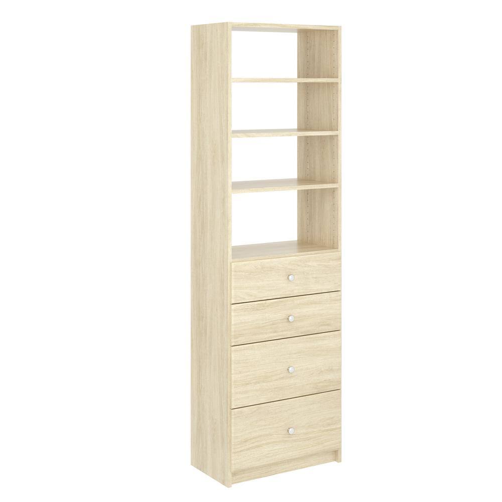 SimplyNeu SNT5-MJ 14 in. W D x 25.375 in. W x 84 in. H Wheat Drawer and Shelving Tower Wood Closet System