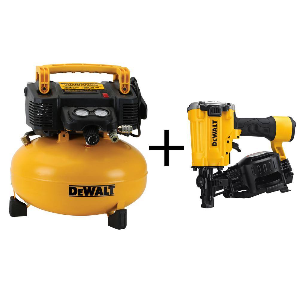 DEWALT DWFP5512645RN 6 Gal. 165 PSI Electric Pancake Air Compressor and Pneumatic 15-Degree Coil Roofing Nailer