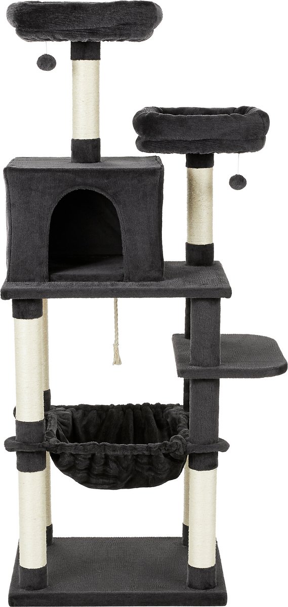 Frisco 64-in Cat Tree with Hammock. Condo. 2 Top Perches with Bed. Dark Charcoal
