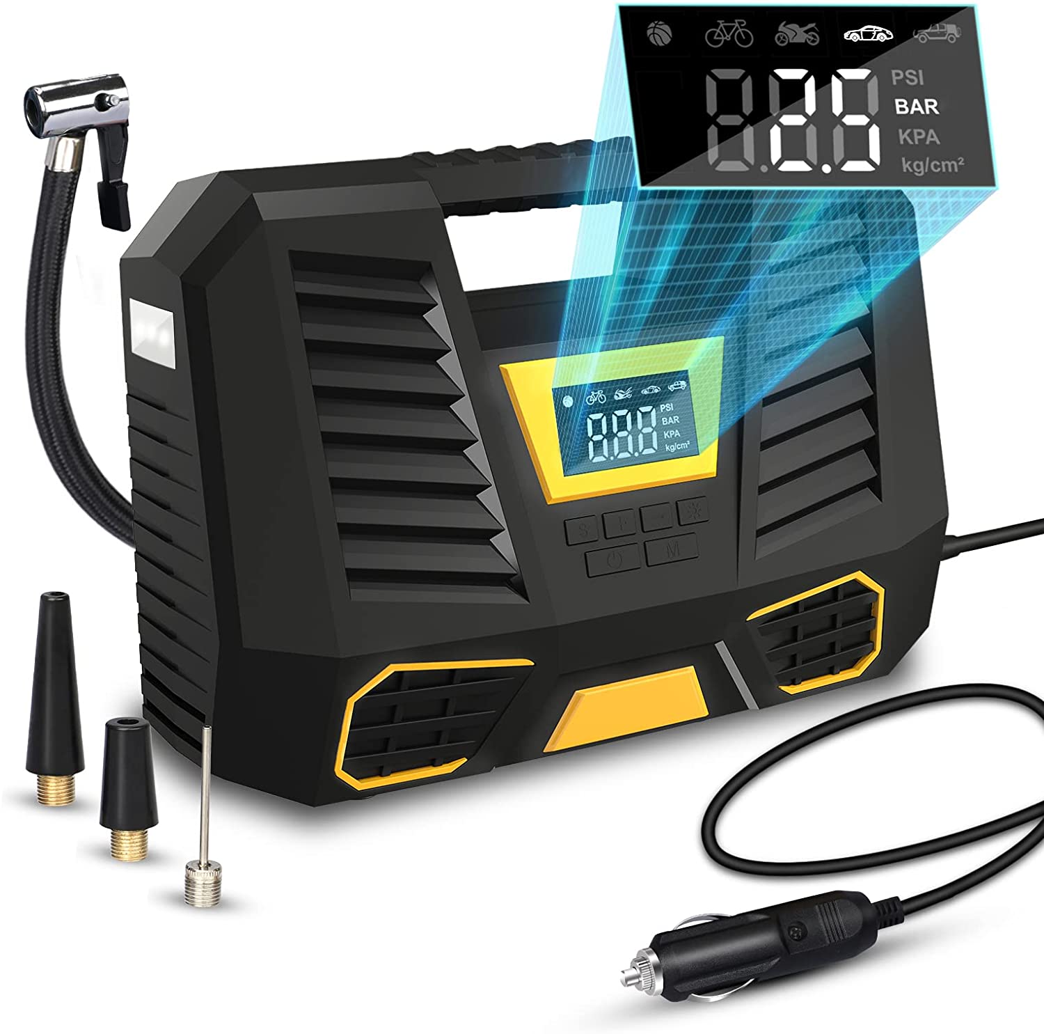 tEokEibEno Portable Air Compressor Tire Inflator.12V DC Car Pump with Digital Pressure Gauge