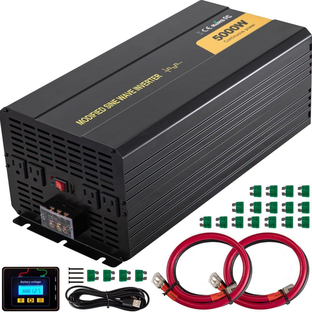 VEVOR  Car Power Converter 5000-Watt Modified Sine Wave Inverter DC12-Volt to AC120-Volt with LCD Remote Controller AC Outlets