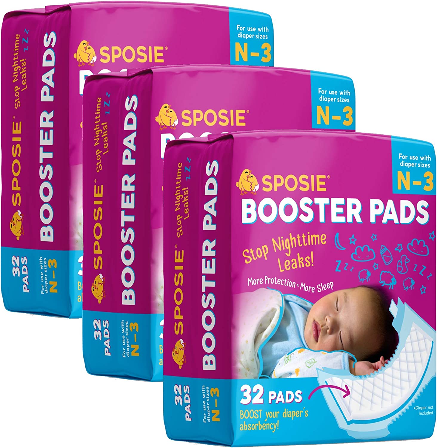 Sposie Diaper Booster Pads - Diaper Pads Inserts Overnight. Cloth Diaper Inserts and Overnight Diapers Size N-3. Diaper Liners Baby Products