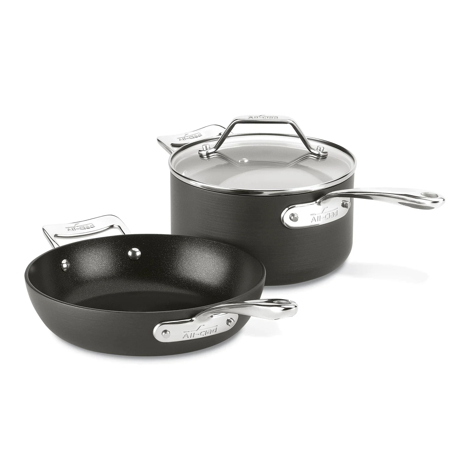 All-Clad Essentials 3 Piece Hard-Anodized Aluminum Non Stick Cookware Set