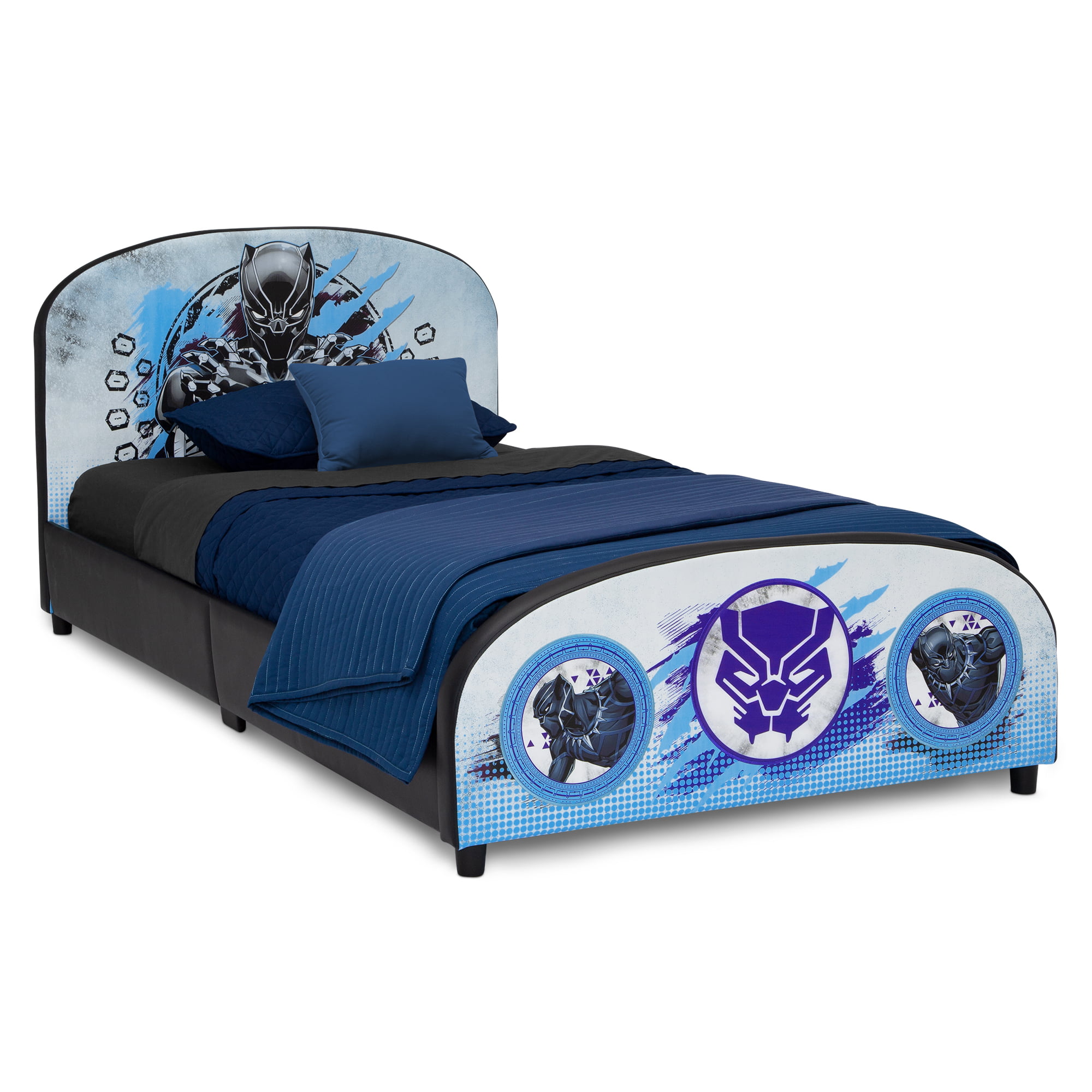 Marvel Black Panther Upholstered Twin Bed by Delta Children. Blue/Black