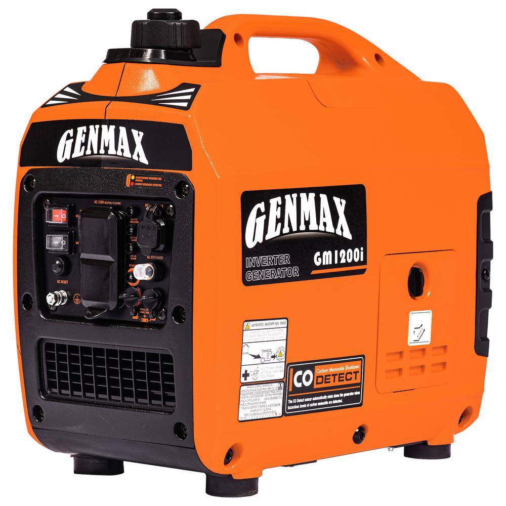 GENMAX GM1200i 1200-Watt Recoil Start Gasoline Powered Inverter Generator with Super Quiet 57 cc Engine