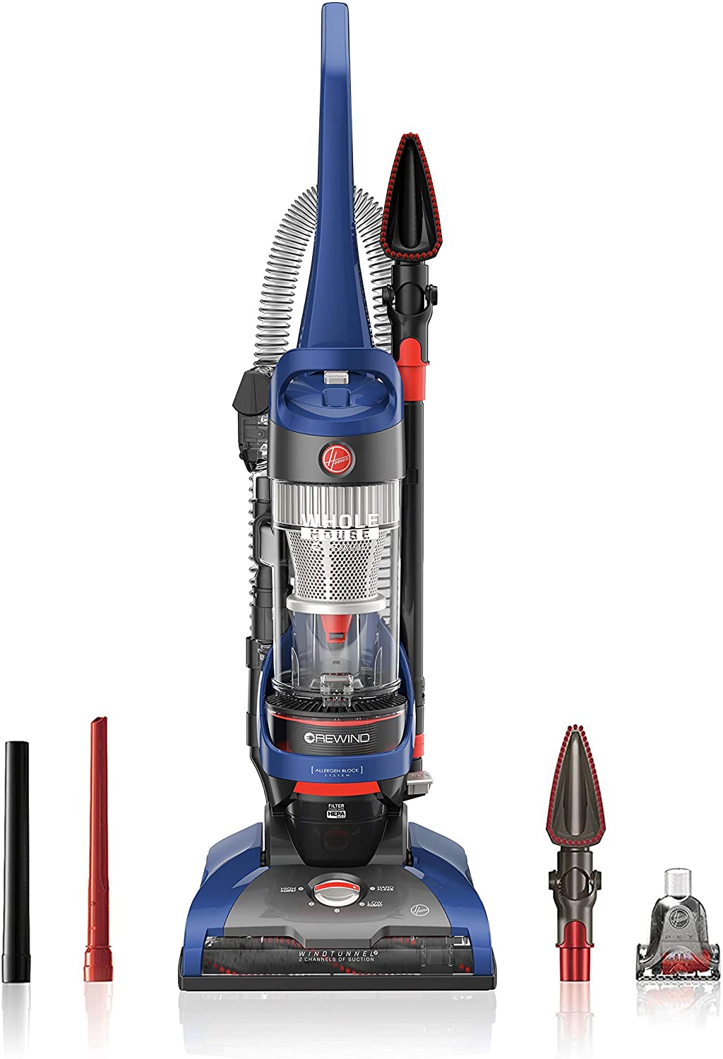 Hoover WindTunnel 2 Whole House Rewind Corded Bagless Upright Vacuum Cleaner with Hepa Media Filtration.UH71250. Blue