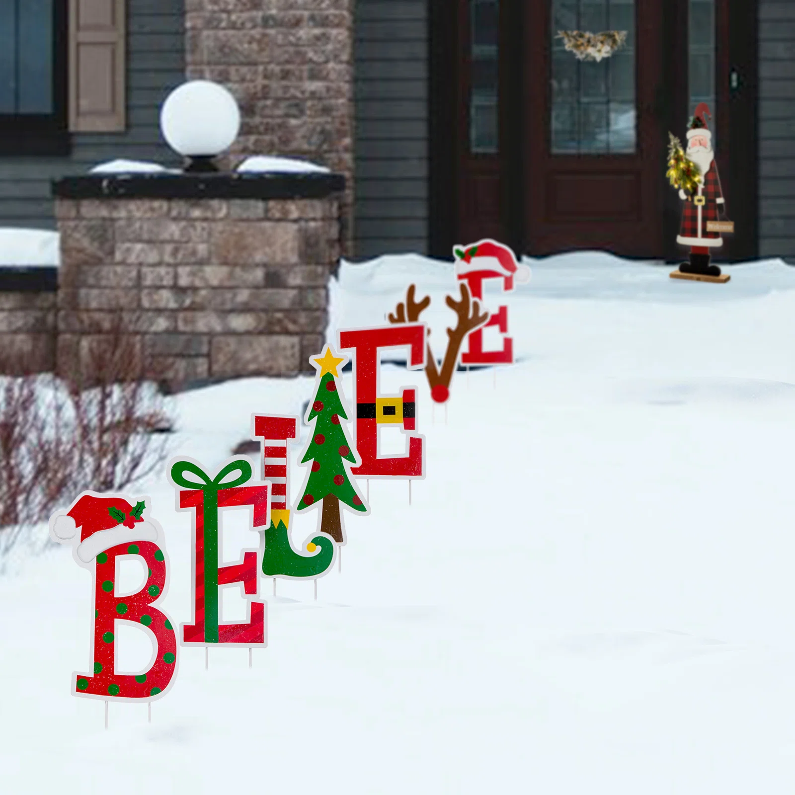 23″H 7-Piece BELIEVE Christmas Yard Stake or Wall Decor Set