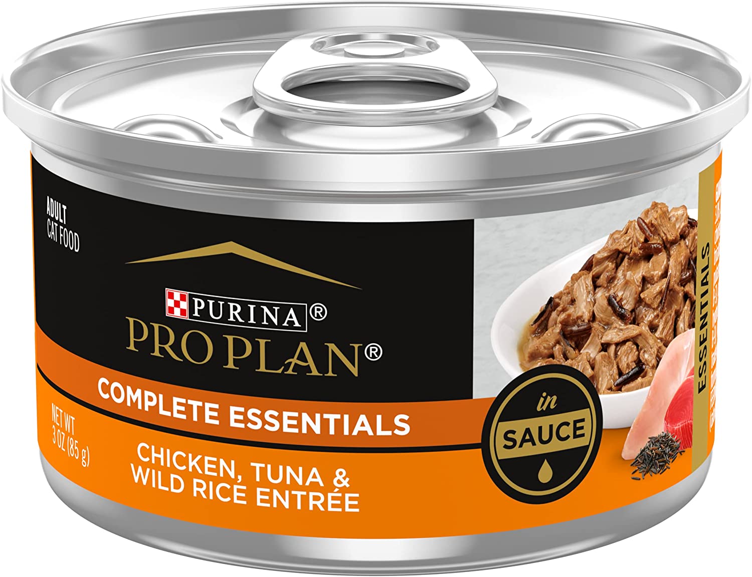 Purina Pro Plan Gravy Wet Cat Food. COMPLETE ESSENTIALS Chicken. Tuna & Wild Rice Entree in Sauce - (24) 3 oz. Pull-Top Cans