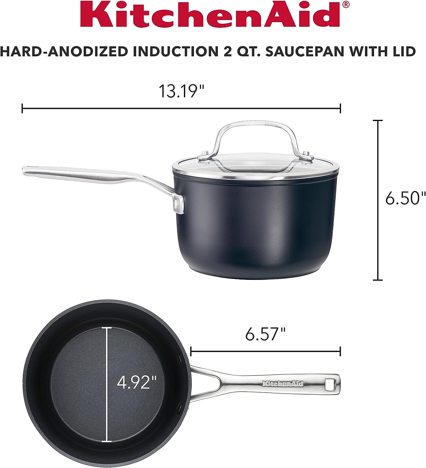 KitchenAid Hard Anodized Induction Nonstick Saucepan with Lid. 2 Quart. Matte Black