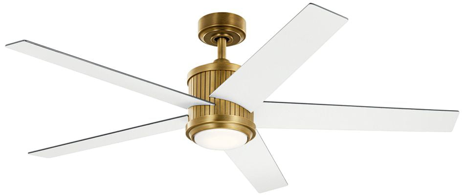56″ Kichler Brahm White and Natural Brass LED Ceiling Fan with Remote