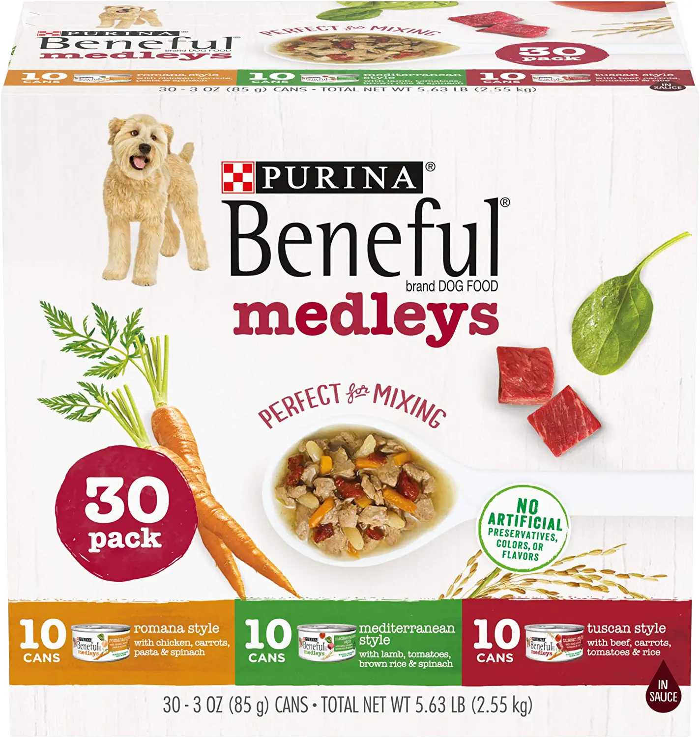 Purina Beneful Wet Dog Food Variety Pack. Medleys Tuscan. Romana and Mediterranean Style - (30) 3 oz. Cans