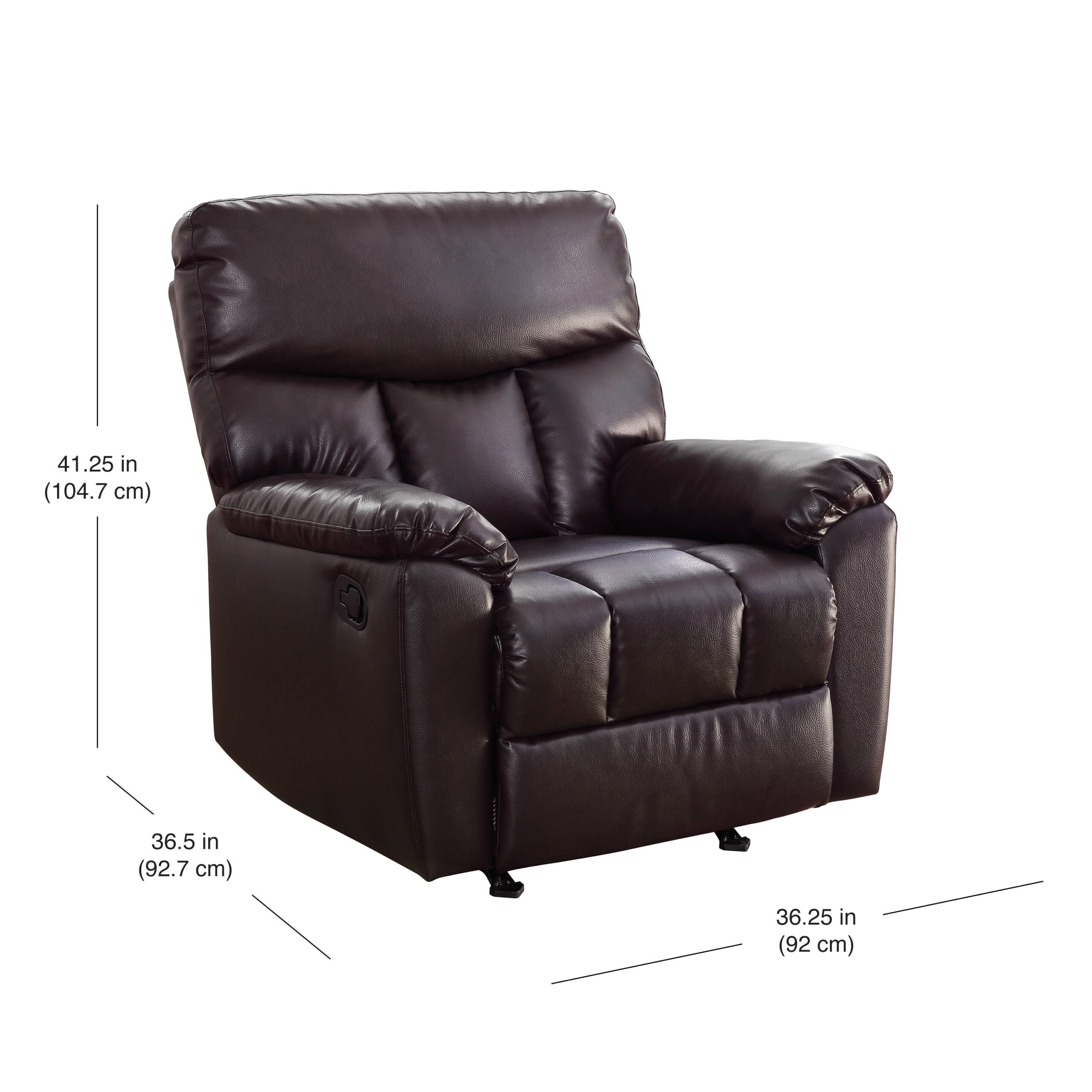 Serta Small Space Rocker Recliner. Chocolate Brown Faux Leather Upholstery