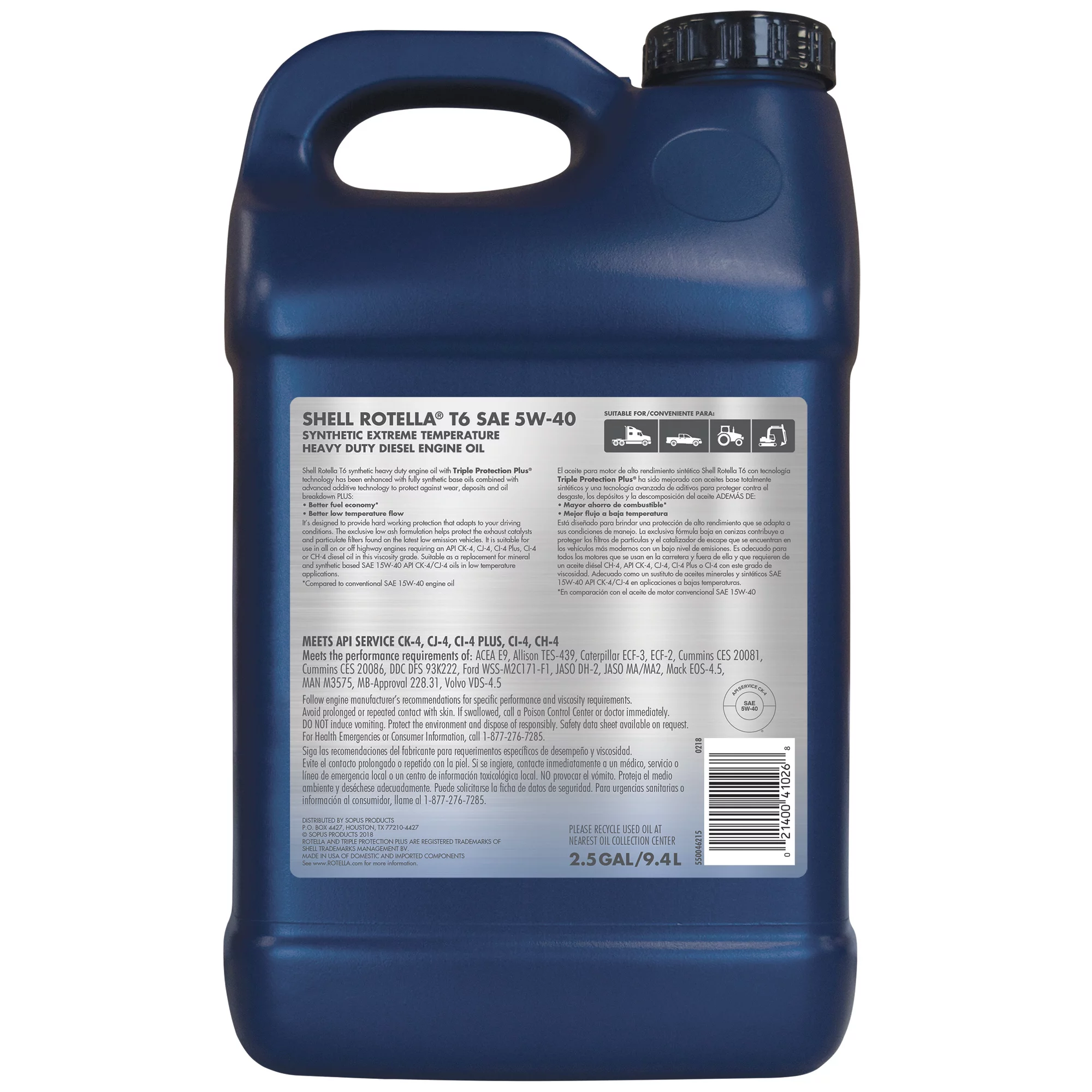 Shell Rotella T6 Full Synthetic 5W-40 Diesel Engine Oil. 2.5 Gallon