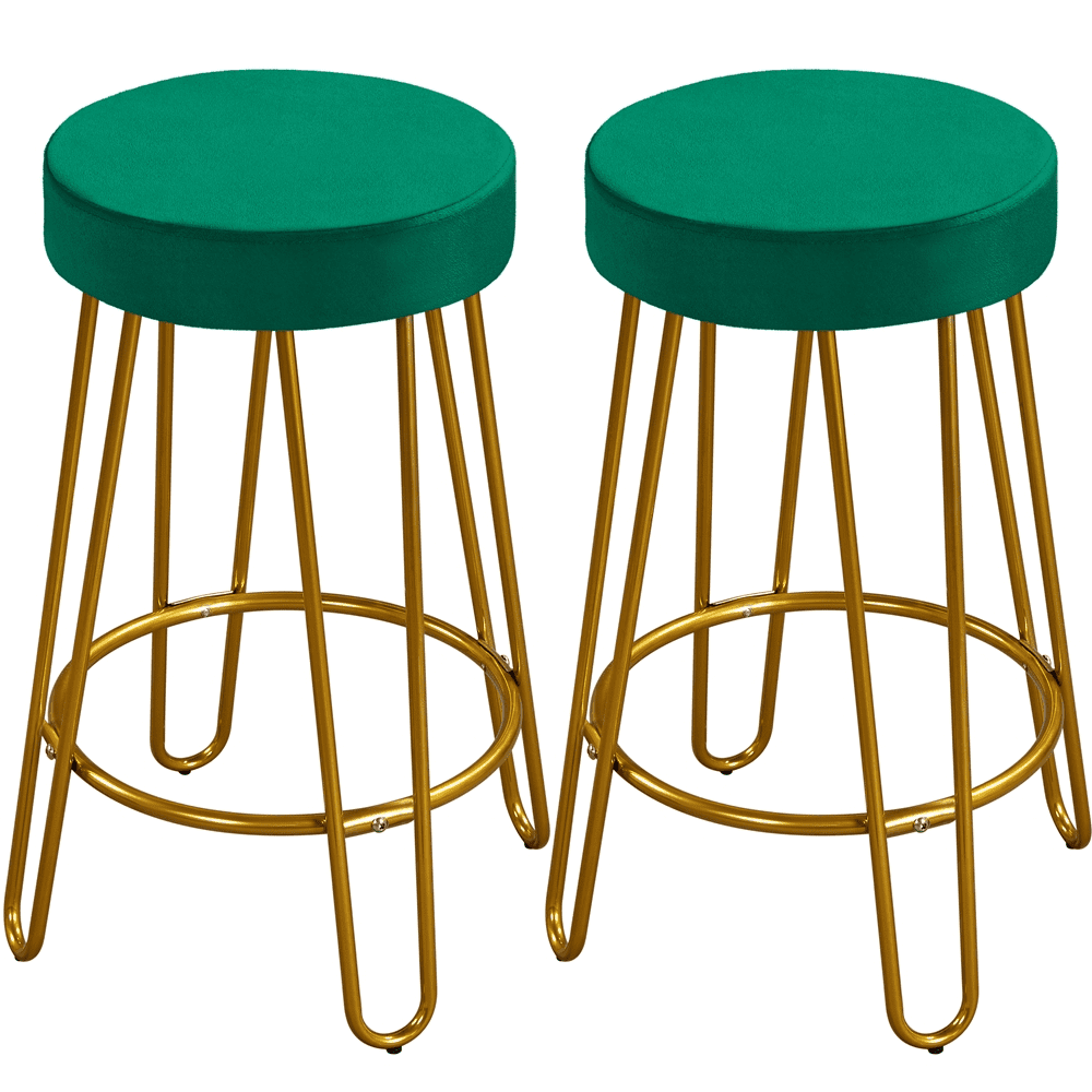 SMILE MART 26.5″H Upholstered Velvet Counter Stools with Golden Metal Legs Set of 2. Green