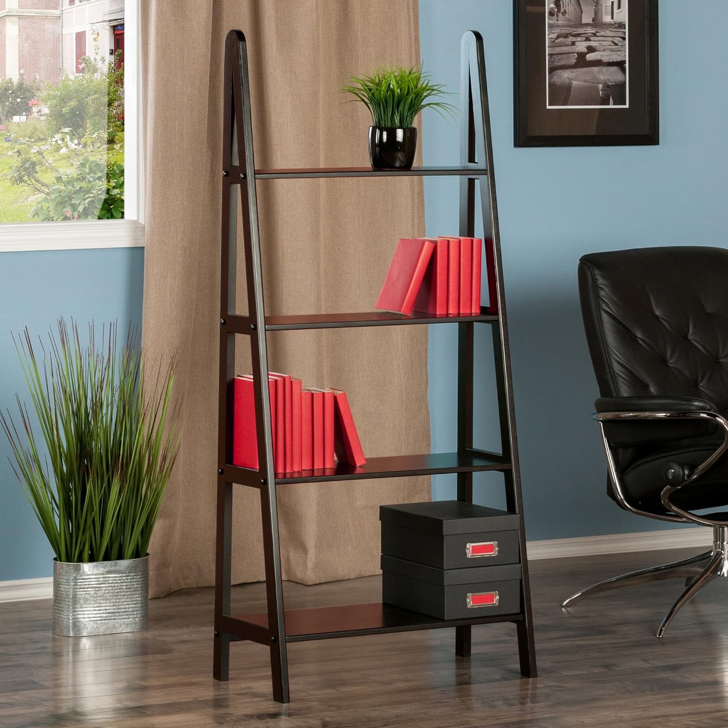 Winsome Wood 4-Tier A-Frame Shelf. Dark Espresso