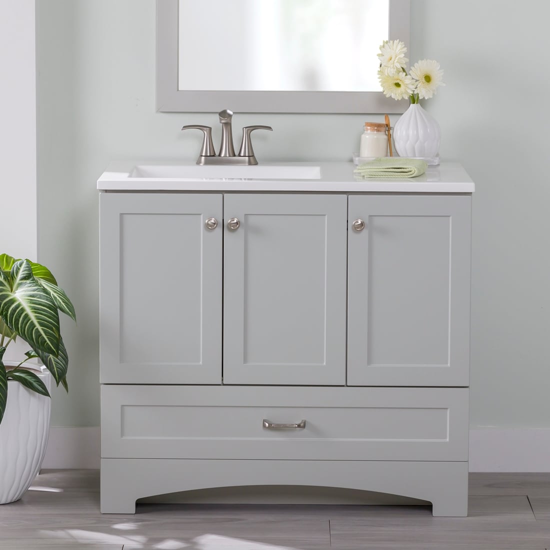 Diamond NOW Cassidy 36-in Pearl Gray Single Sink Bathroom Vanity with White Cultured Marble Top