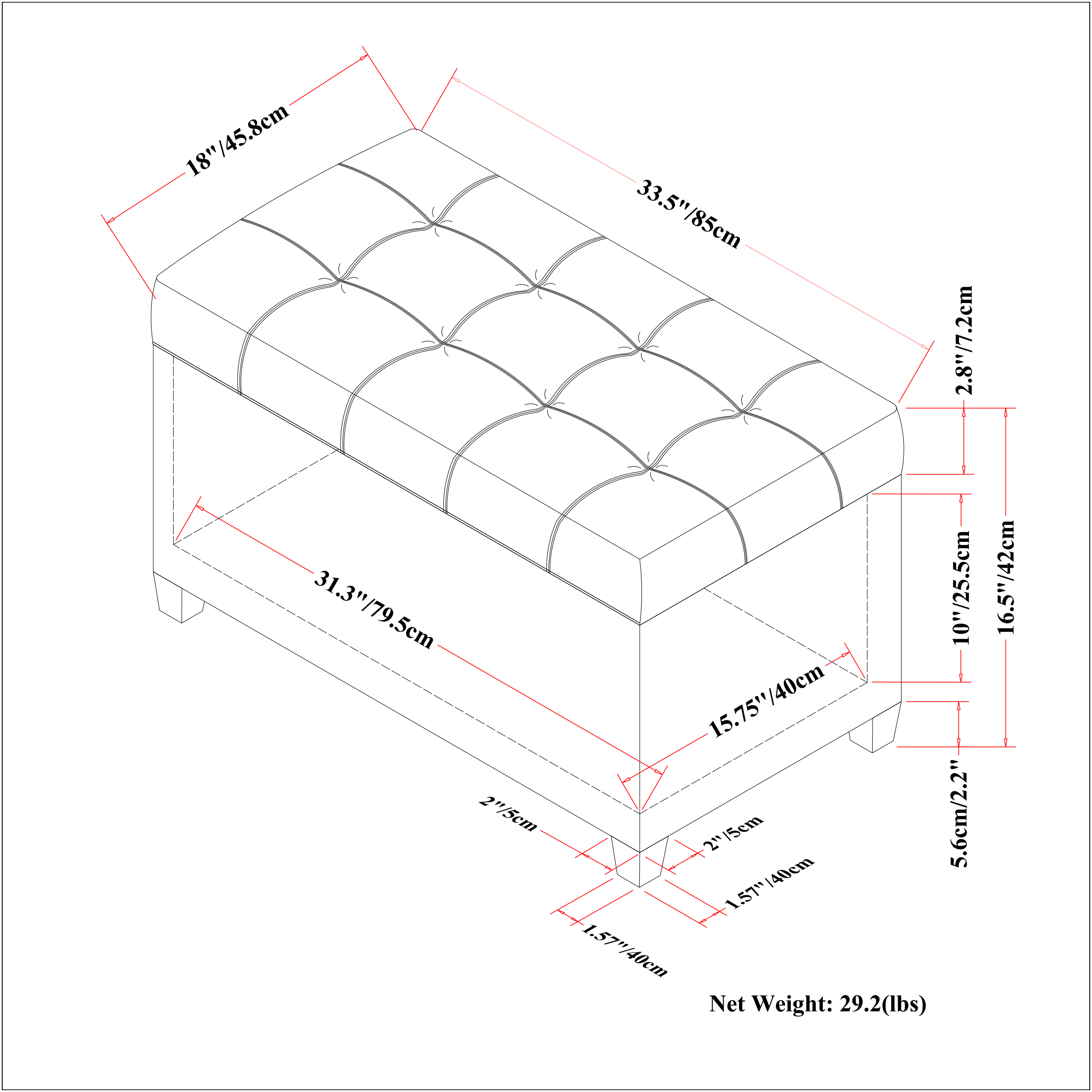 Simpli Home Sienna Storage Ottoman Bench