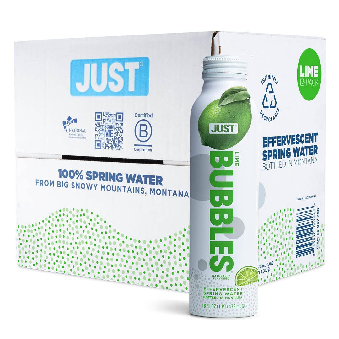JUST Bubbles Lime. Pure Premium Sparkling Spring Water.16 Fl Oz (Pack of 12)