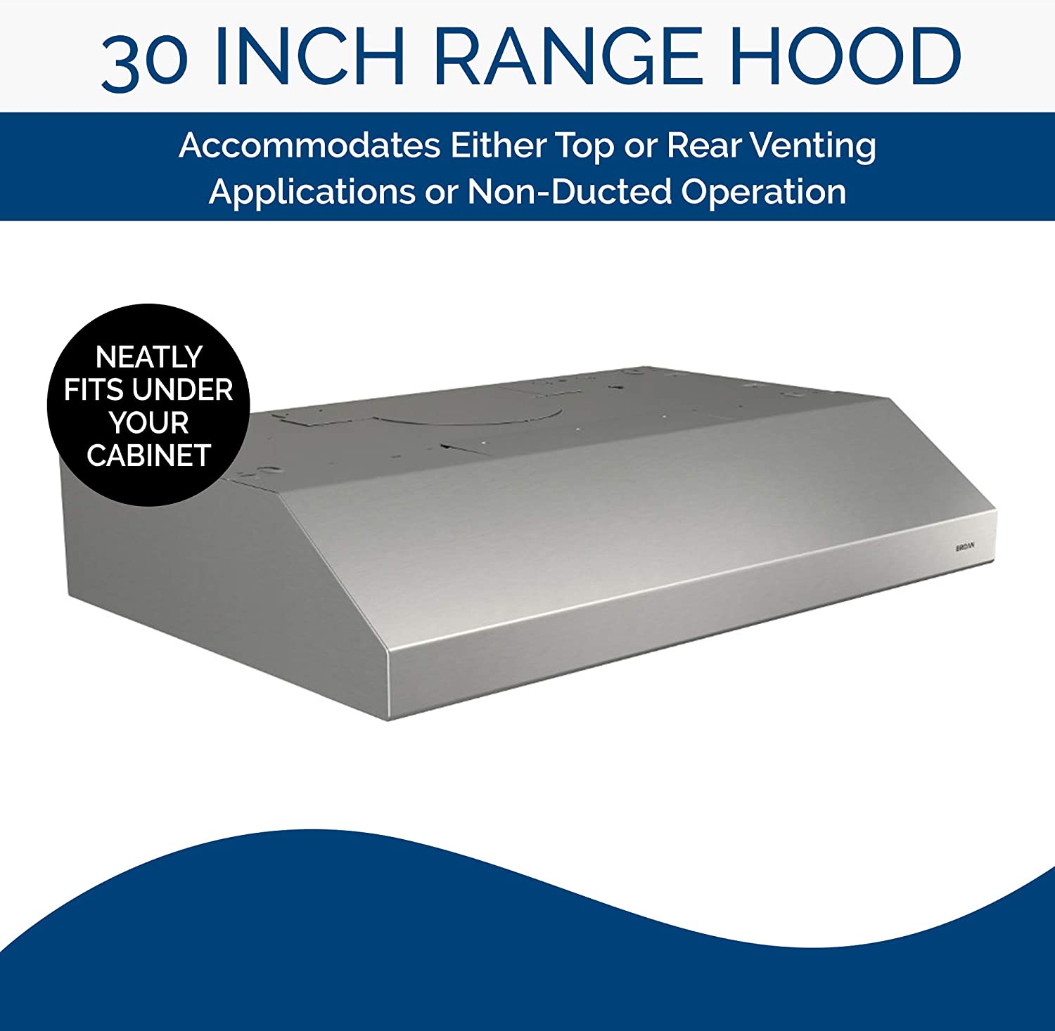 Broan-NuTone BCSD130SS Glacier Range Hood with Light. Exhaust Fan for Under Cabinet. Stainless Steel. 30-inch. 300 Max Blower CFM