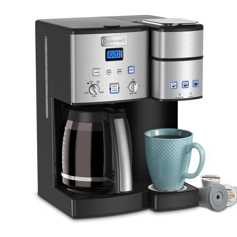Cuisinart SS-15P1 Single Serve + 12 Cup Coffee Maker. Offers 3-Sizes: 6-Ounces. 8-Ounces and 10-Ounces. Stainless Steel