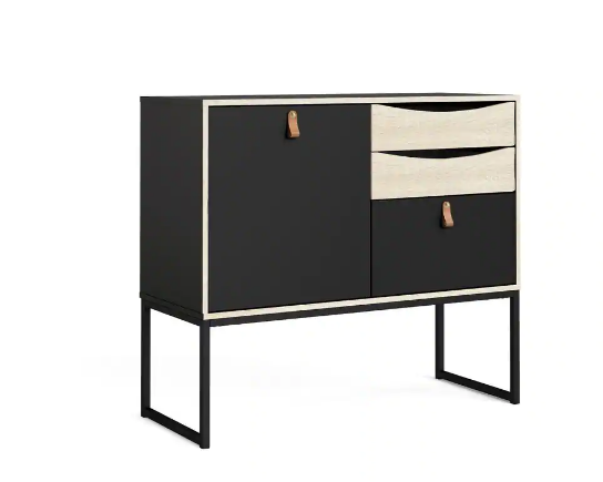 Tvilum Stubbe Black Matte/Oak Structure One Door Sideboard with 3-Drawers