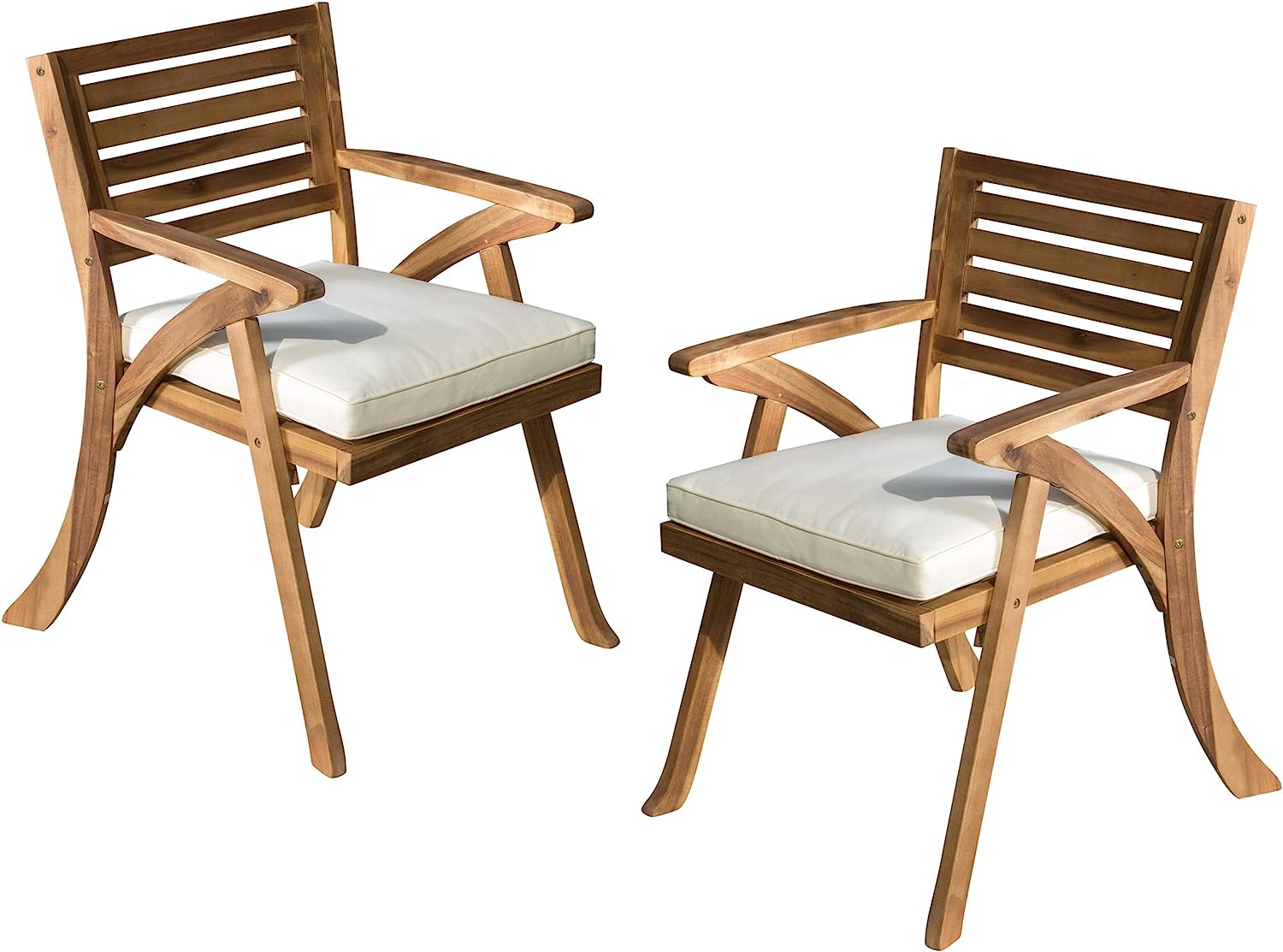 Christopher Knight Home Hermosa Outdoor Acacia Wood Arm Chairs. 2-Pcs Set. Teak Finish / Cream