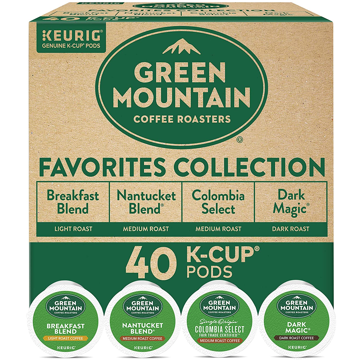Keurig Green Mountain Coffee Roasters Favorites Collection Variety Pack. Single-Serve Coffee K-Cup Pods Sampler. 40 Count