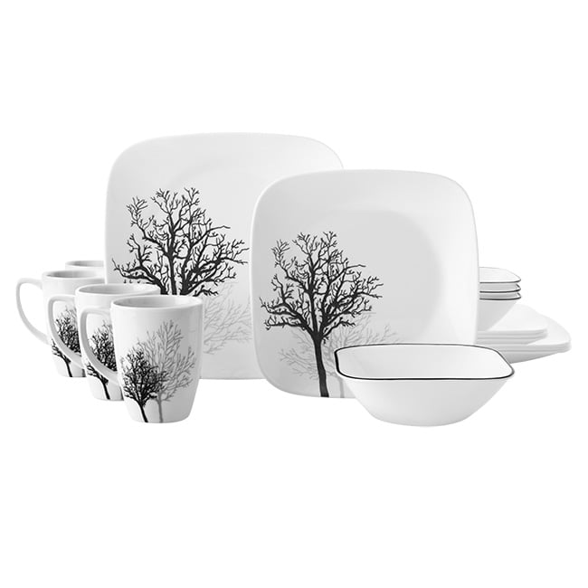 Corelle Square 16-Piece Dinnerware Set. Timber Shadows. Service for 4