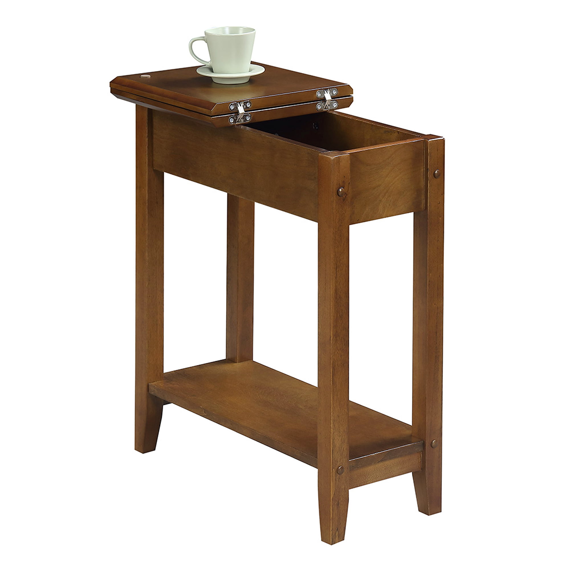 Convenience Concepts American Heritage Flip Top End Table with Shelf. Walnut