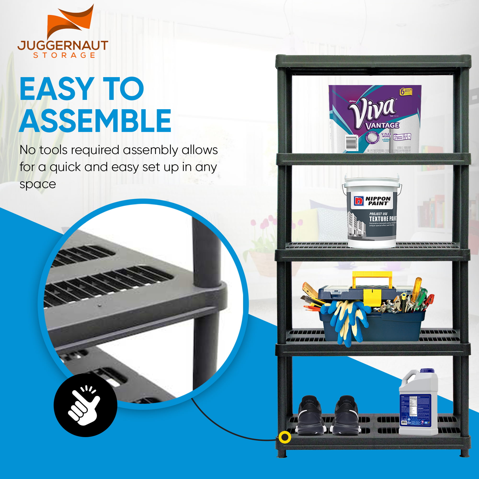 Juggernaut Storage 36″W x 18″D x 72″H 5-Shelf Resin Shelving. 750 lb Capacity Black