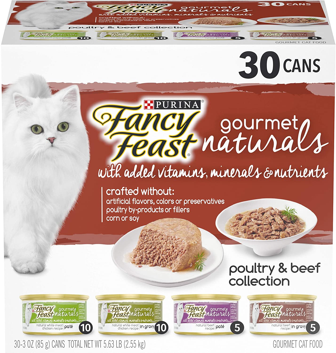 Purina Fancy Feast Natural Wet Cat Food Variety Pack. Gourmet Naturals Poultry and Beef Collection - (30) 3 oz. Cans
