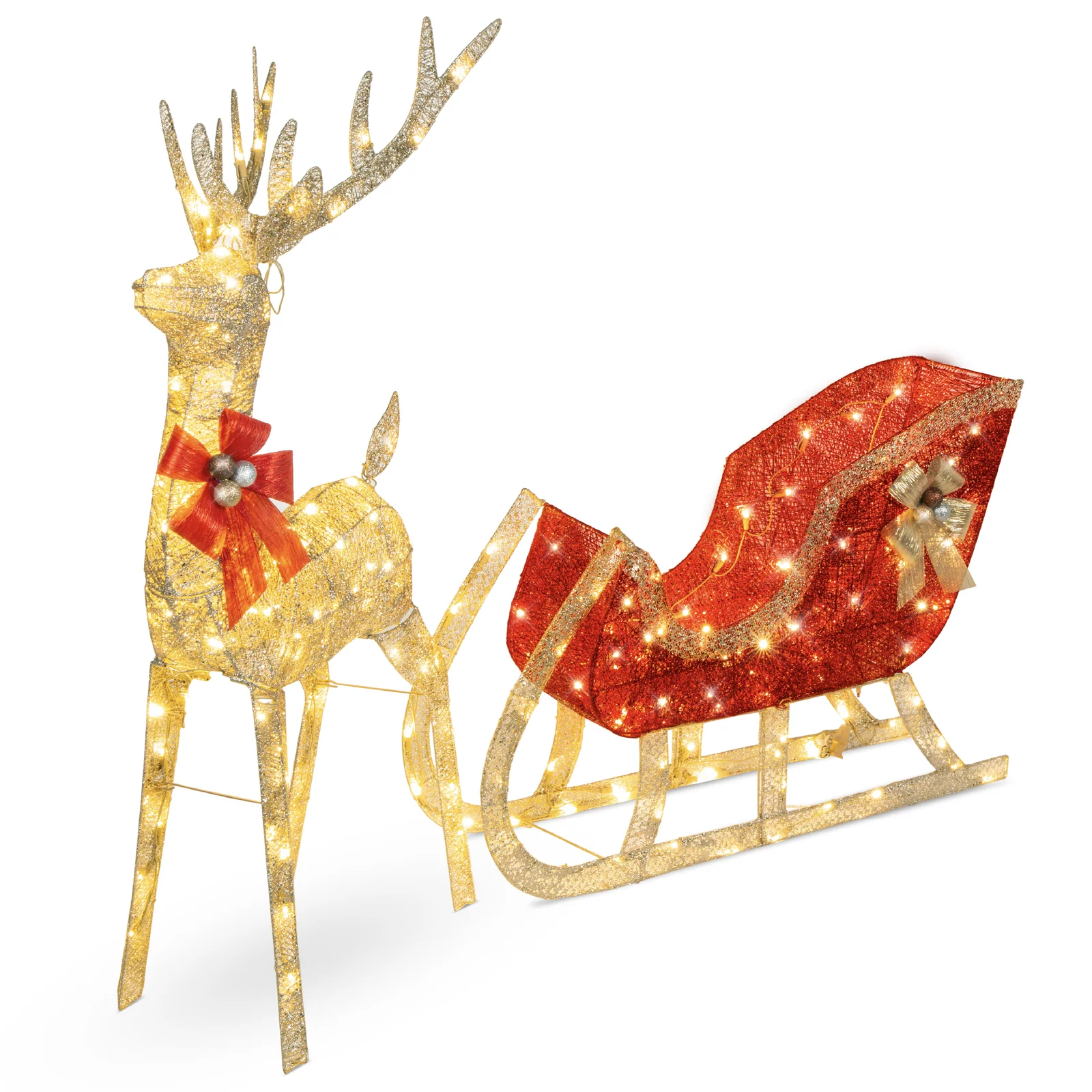 Reindeer Sleigh Yard Lighted Display