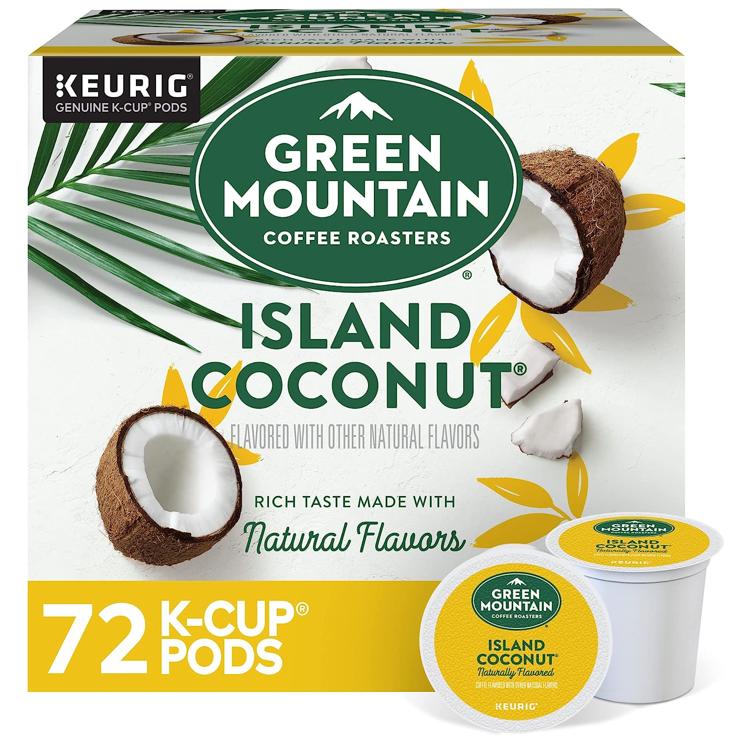 Green Mountain Coffee Roasters Island Coconut. Single-Serve Keurig K-Cup Pod. Flavored Light Roast Coffee. 12 Count (Pack of 6)