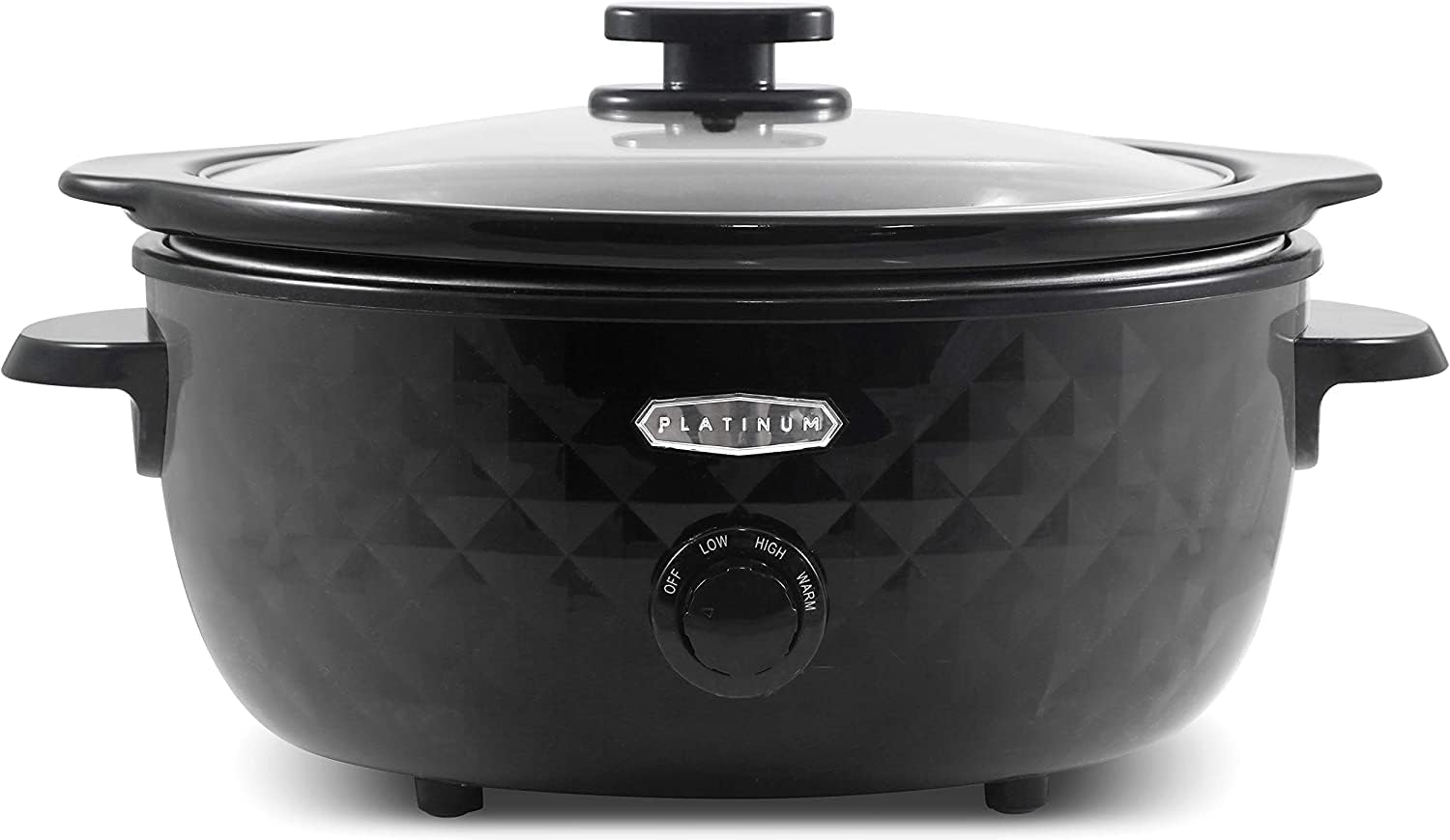 Elite Gourmet MST-1234B## 6 Quart Diamond Pattern Slow Cooker. Removable. Dishwasher-Safe Stoneware Pot with Tempered Glass Lid. Cool-Touch Handles. 6 Quart. Black