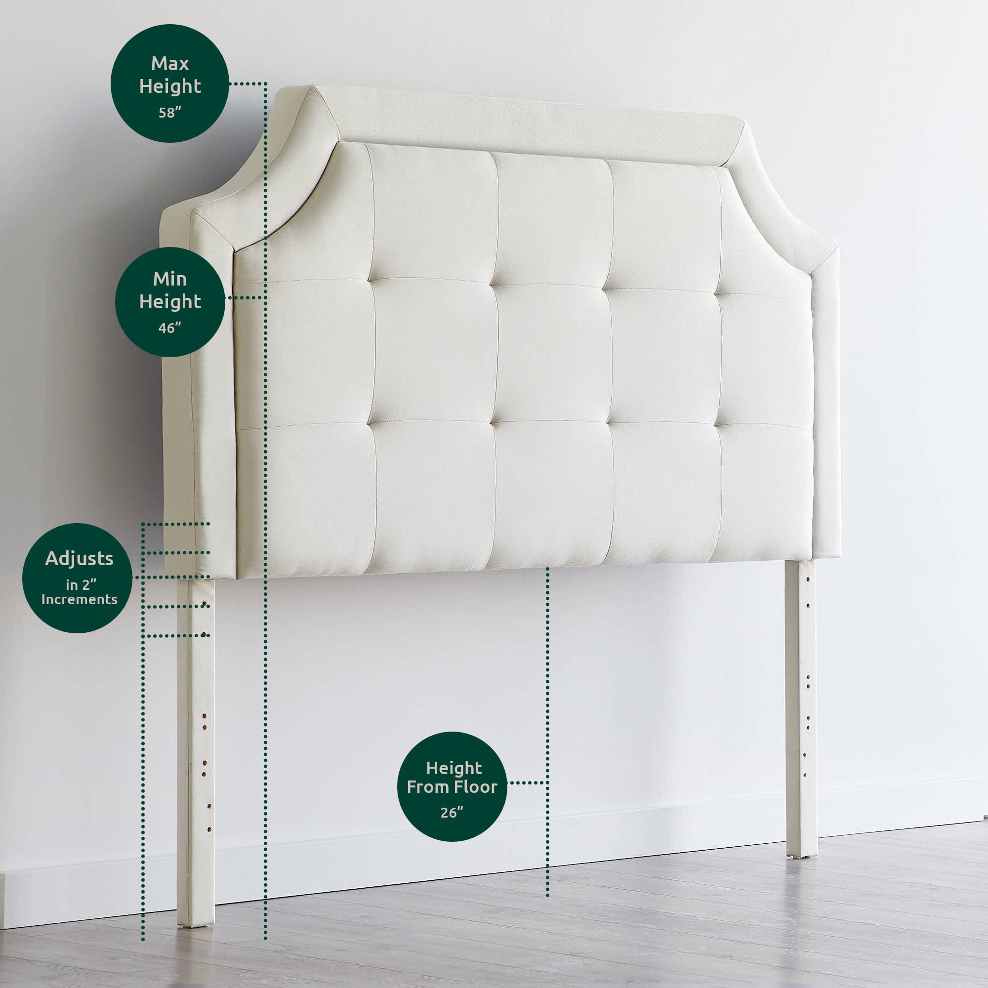 Rest Haven Scallop Edged Upholstered Headboard. Queen. Black