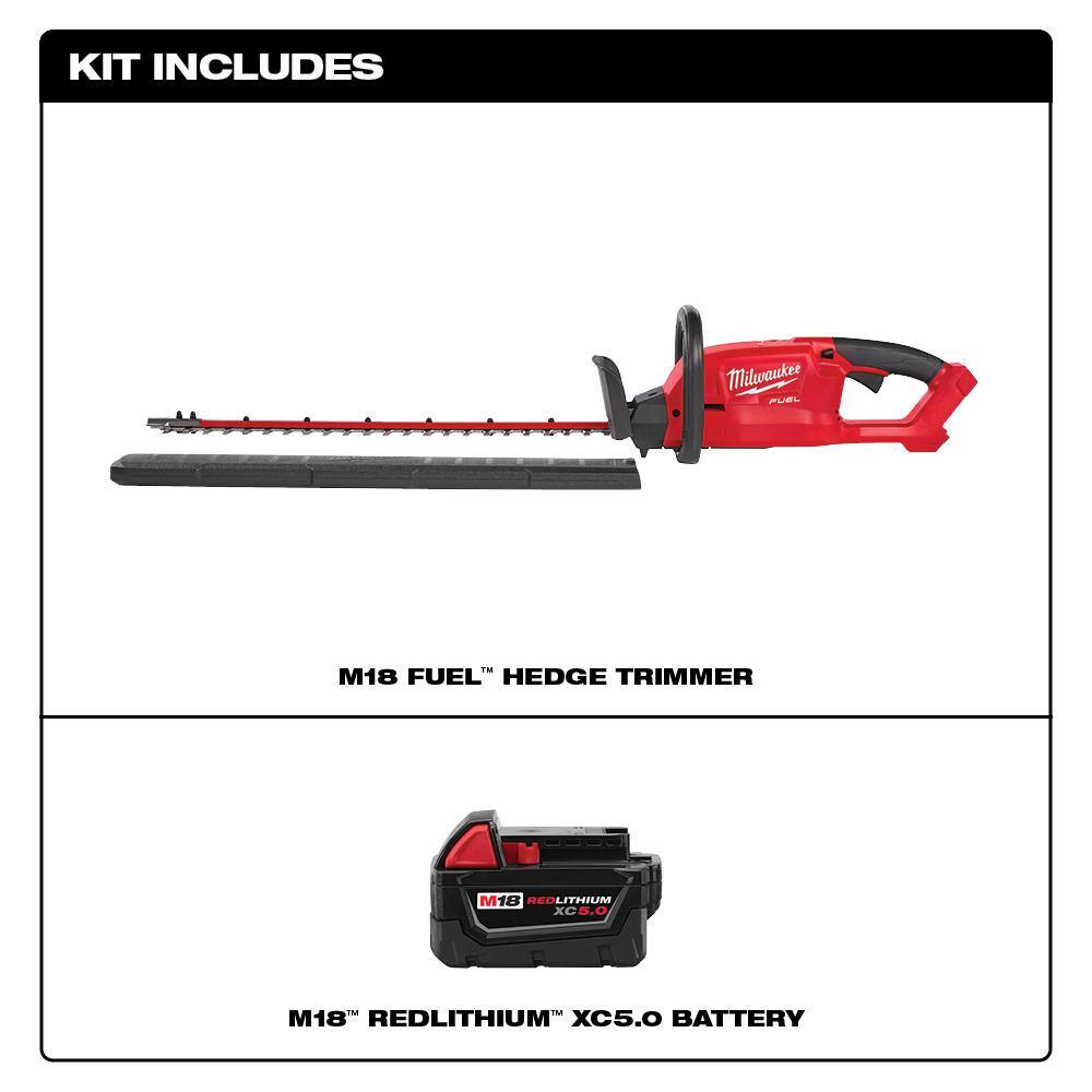 Milwaukee 2726-20-48-11-1850 M18 FUEL 18V Lithium-Ion Brushless Cordless Hedge Trimmer W/ M18 5.0Ah Battery