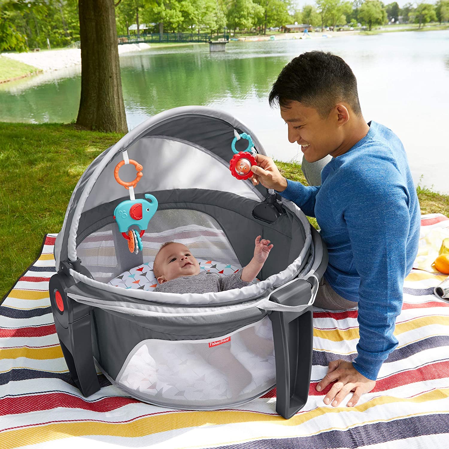 Fisher-Price Portable Bassinet And Play Space On-The-Go Baby Dome With Developmental Toys And Canopy. Arrows Away