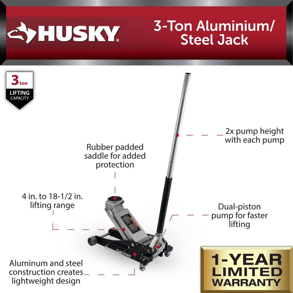 Husky HPL4751 3-Ton Aluminum/Steel Jack