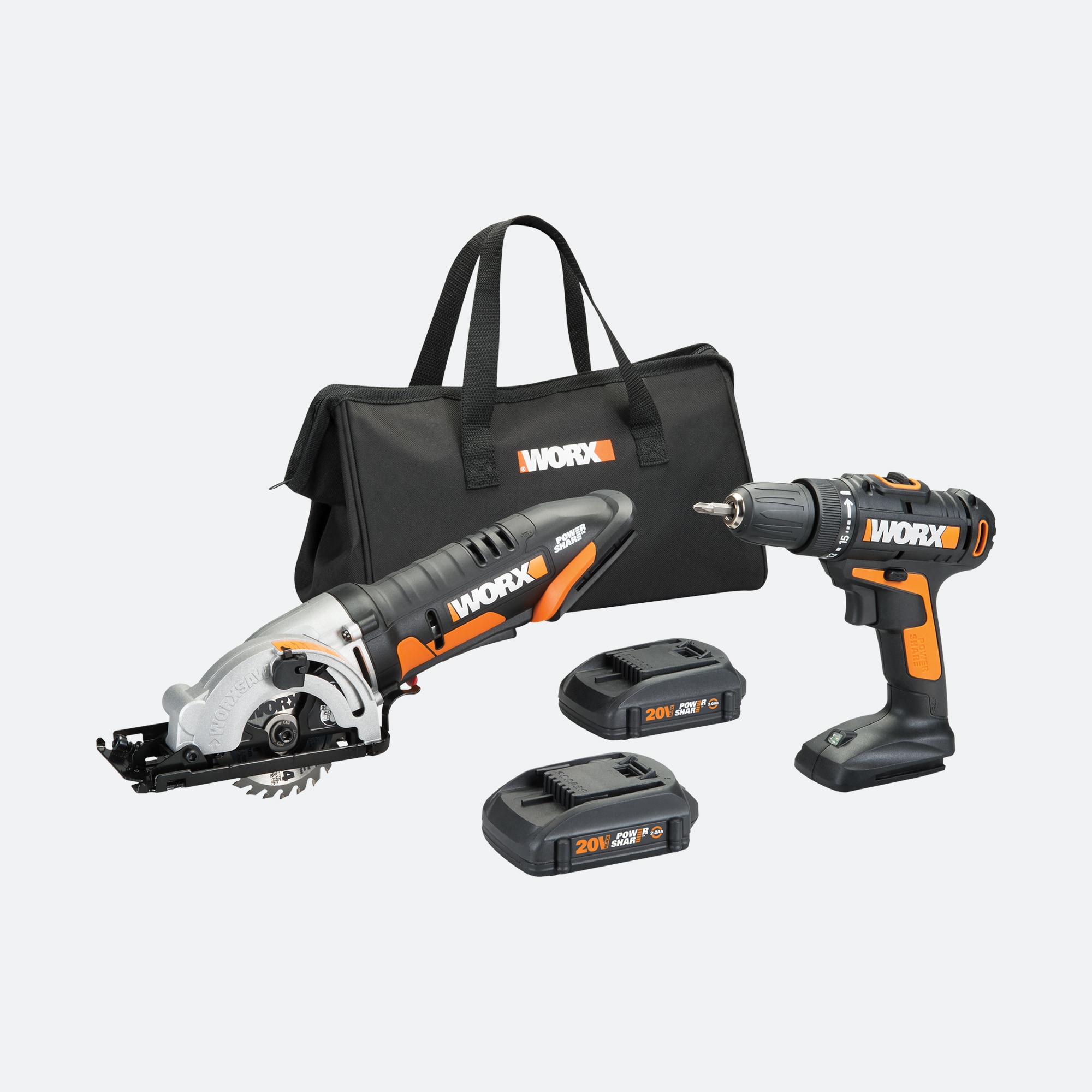 WORX POWER SHARE 2-Tool 20-volt Power Tool Combo Kit with Soft Case (2 Li-ion Batteries Included and Charger Included)